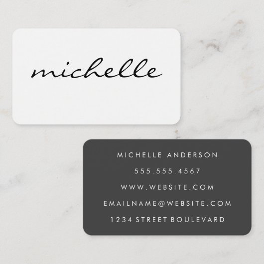 Minimalistisch vlakwit met cursieve tekst visitekaartje (Voorkant / Achterkant)