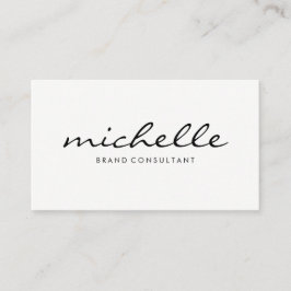 Minimalistisch vlakwit met cursieve tekst visitekaartje