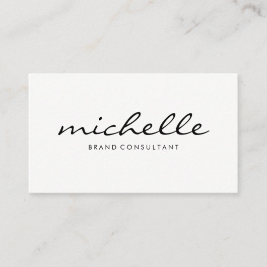 Minimalistisch vlakwit met cursieve tekst visitekaartje (Voorkant)