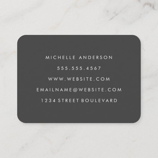 Minimalistisch vlakwit met cursieve tekst visitekaartje (Achterkant)