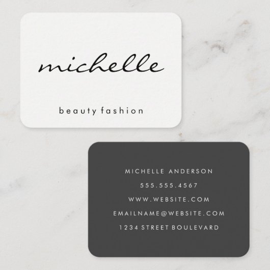 Minimalistisch vlakwit met cursieve tekst visitekaartje (Voorkant / Achterkant)