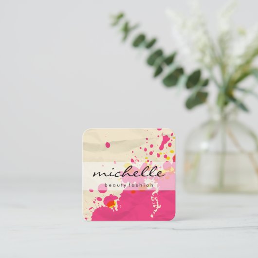 Minimalistisch vlakwit met expressieve kunst vierkante visitekaartje (Staand voorkant)