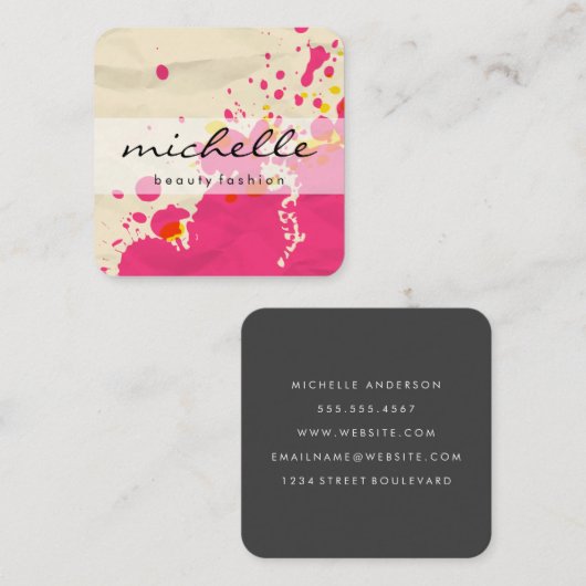 Minimalistisch vlakwit met expressieve kunst vierkante visitekaartje (Voorkant / Achterkant)