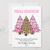 Minimalistisch voor kerstbomen met Glam Pink Leopa Feestdagenkaart (Voorkant)