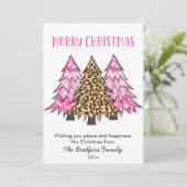 Minimalistisch voor kerstbomen met Glam Pink Leopa Feestdagenkaart (Staand voorkant)