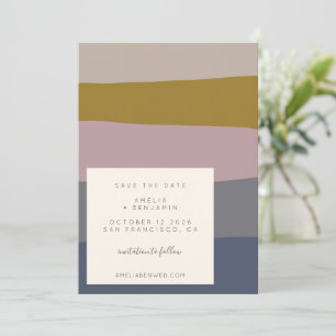 Minimalistisch voor modern mosterd en blauw kleure save the date