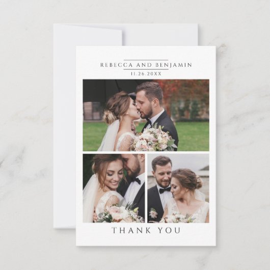 Minimalistisch voor moderne bruiloft foto-collage bedankkaart (Voorkant)