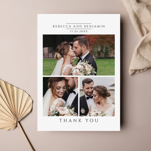Minimalistisch voor moderne bruiloft foto-collage bedankkaart