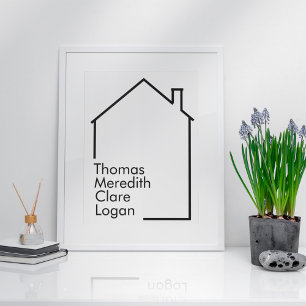 Minimalistisch voor nieuwe huisfamilie met namen poster