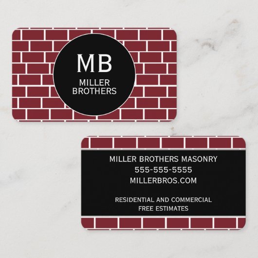 Minimalistisch voor Sjabloon van Masonry Bricklaye Visitekaartje (Voorkant / Achterkant)