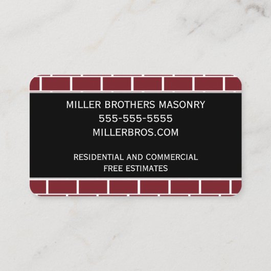 Minimalistisch voor Sjabloon van Masonry Bricklaye Visitekaartje (Achterkant)
