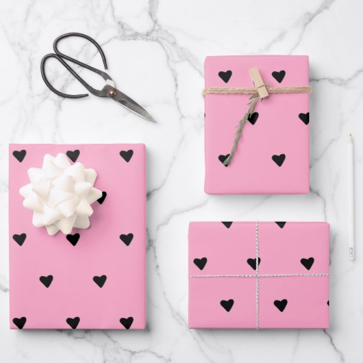 Minimalistisch voor zwart en roze tiny Hearts Inpakpapier Vel (Voorkant)