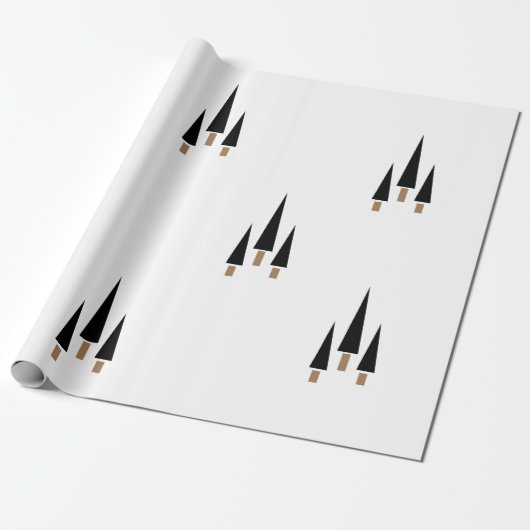 Minimalistisch voor zwarte en witte kerstbomen cadeaupapier (Uitgerold)