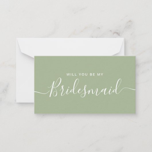Minimalistisch voorstel van Sage Green Bridesmaid Notitiekaartje (Voorkant)