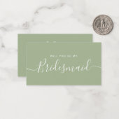 Minimalistisch voorstel van Sage Green Bridesmaid Notitiekaartje (Voorkant / Achterkant in situ)