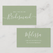 Minimalistisch voorstel van Sage Green Bridesmaid Notitiekaartje (Voorkant / Achterkant)