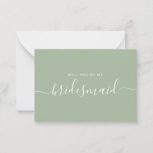 Minimalistisch voorstel van Sage Green Bridesmaid Notitiekaartje