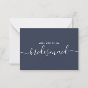 Minimalistisch voorstel voor een blauw bruidsmeisj notitiekaartje