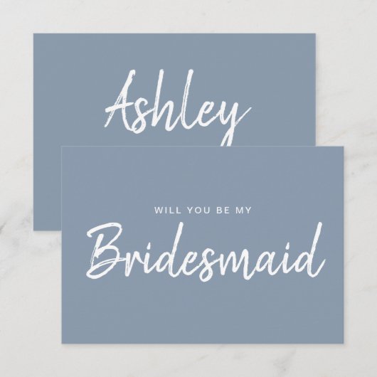 Minimalistisch voorstel voor een blauwe bruidsscha kaart (Voorkant / Achterkant)