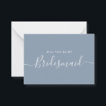 Minimalistisch voorstel voor een blauwe bruidsscha notitiekaartje<br><div class="desc">Minimalistisch modern blauw droesblauw calligrafiegelvoorstel. Bridal party voorstel card en uitnodiging. Biedt trendy en stijlvolle scriptlettertypen en stoffige blauwe pastelkleur.</div>