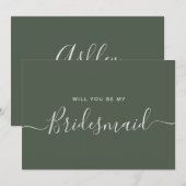 Minimalistisch voorstel voor groene bosbridesmaïde kaart (Voorkant / Achterkant)