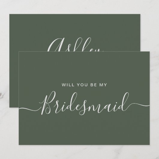 Minimalistisch voorstel voor groene bosbridesmaïde kaart (Voorkant / Achterkant)