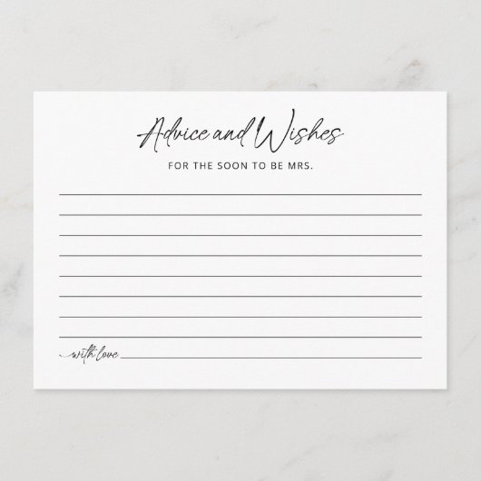 Minimalistisch Vrijgezellenfeest Advice Kaart (Voorkant)