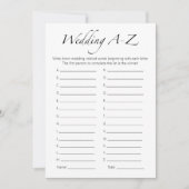 Minimalistisch Vrijgezellenfeest bruiloft A-Z spel Kaart (Voorkant)