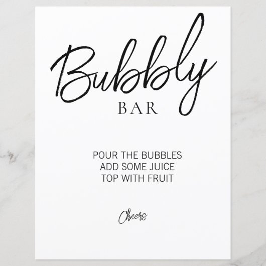 Minimalistisch Vrijgezellenfeest Bubbly Bar-teken (Voorkant)