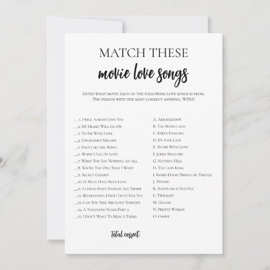 Minimalistisch Vrijgezellenfeest Film Love Song Ma Kaart (Voorkant)