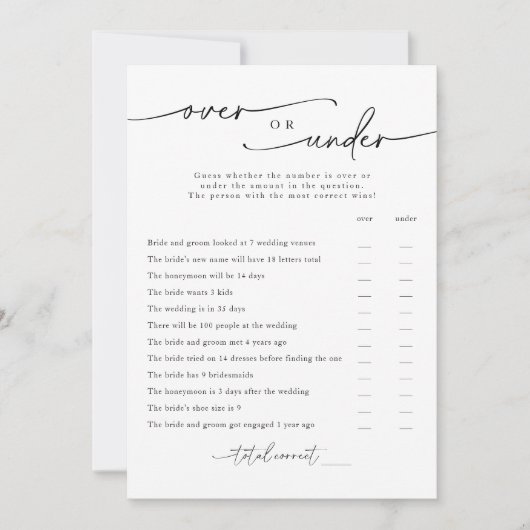 Minimalistisch Vrijgezellenfeest "over of onder" s Kaart (Voorkant)