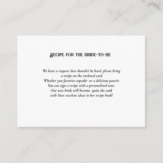 Minimalistisch vrijgezellenfeest recept voor bruid informatiekaartje (Voorkant)