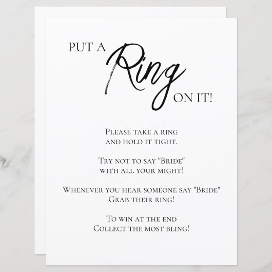 Minimalistisch Vrijgezellenfeest Ring spel (Voorkant / Achterkant)