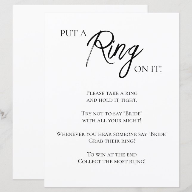 Minimalistisch Vrijgezellenfeest Ring spel (Voorkant / Achterkant)