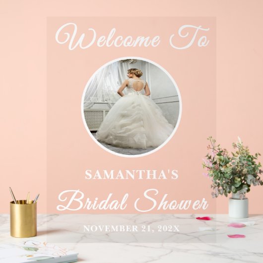 Minimalistisch Vrijgezellenfeest Ronde foto Welkom Acryl Bord (Huwelijk)