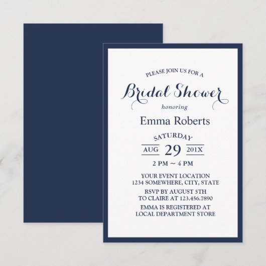 Minimalistisch Vrijgezellenfeest van marineblauw L Kaart (Voorkant / Achterkant)