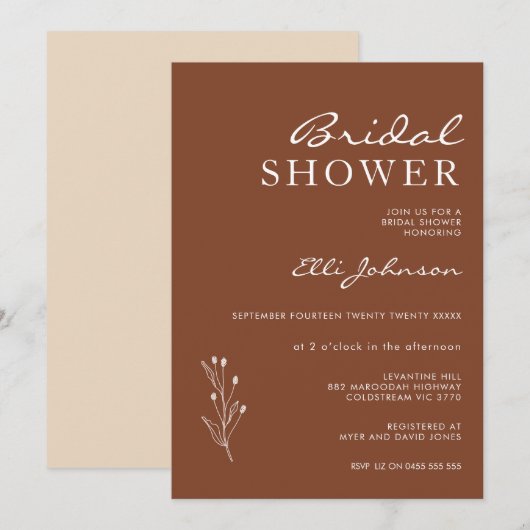 Minimalistisch Vrijgezellenfeest van Terracotta Bo Kaart (Voorkant / Achterkant)