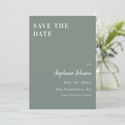 Minimalistisch Vrijgezellenfeest voor Sage Green e Save The Date (Staand voorkant)