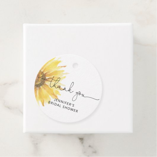 Minimalistisch vrijgezellenfeest voor zonnebloemen bedankjes labels (In situ)