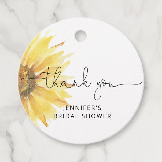 Minimalistisch vrijgezellenfeest voor zonnebloemen bedankjes labels (Voorkant)