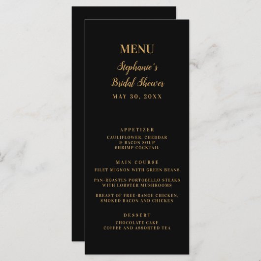 Minimalistisch Vrijgezellenfeest voor zwart en gou Menu (Voorkant / Achterkant)