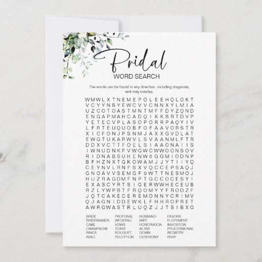 Minimalistisch Vrijgezellenfeest woord zoeken spel Kaart (Voorkant)