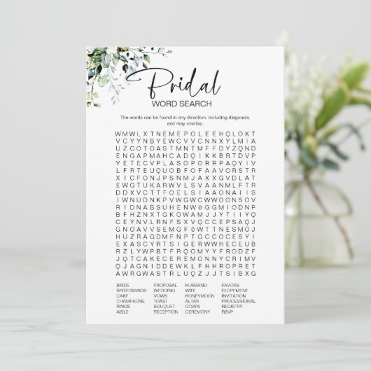 Minimalistisch Vrijgezellenfeest woord zoeken spel Kaart (Staand voorkant)