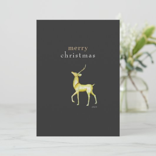 Minimalistisch Vrolijk Kerstmis Goud Rendier Feestdagenkaart (Staand voorkant)