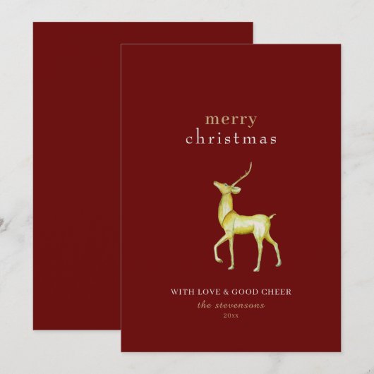 Minimalistisch Vrolijk Kerstmis Goud Rendier Feestdagenkaart (Voorkant / Achterkant)