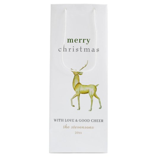 Minimalistisch Vrolijk Kerstmis Goud Rendier Wijn Cadeautas (Voorkant)