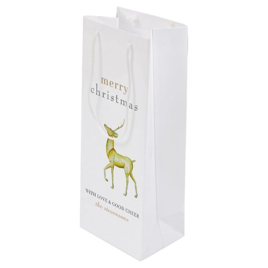Minimalistisch Vrolijk Kerstmis Goud Rendier Wijn Cadeautas (Voorkant Gekanteld)