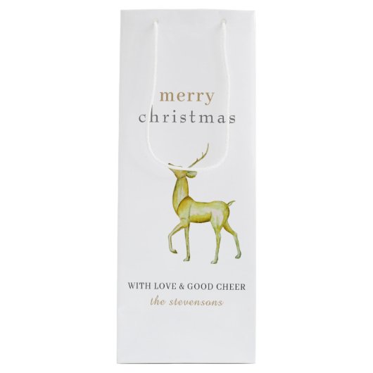 Minimalistisch Vrolijk Kerstmis Goud Rendier Wijn Cadeautas (Voorkant)