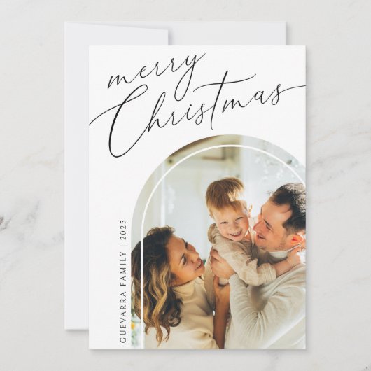 Minimalistisch vrolijk kerstscript 5 foto feestdagenkaart (Voorkant)