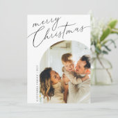 Minimalistisch vrolijk kerstscript 5 foto feestdagenkaart (Staand voorkant)